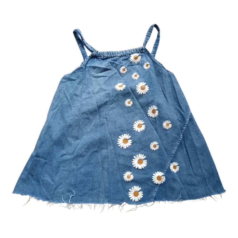 MISSLOOK Denim Blue Tank Top with Daisy Accents